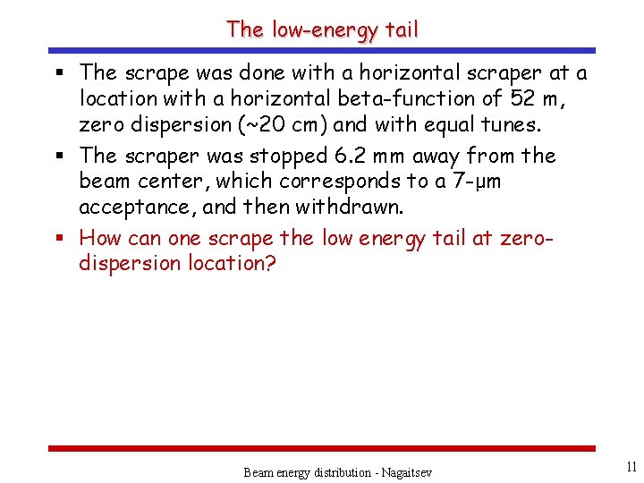 The low-energy tail § The scrape was done with a horizontal scraper at a
