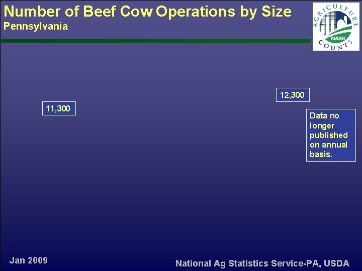 Number of Beef Cow Operations by Size Pennsylvania 12, 300 11, 300 Jan 2009