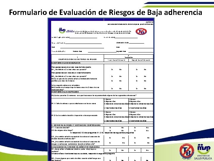 Formulario de Evaluación de Riesgos de Baja adherencia ANEXO 5 C Instrumento del sistema