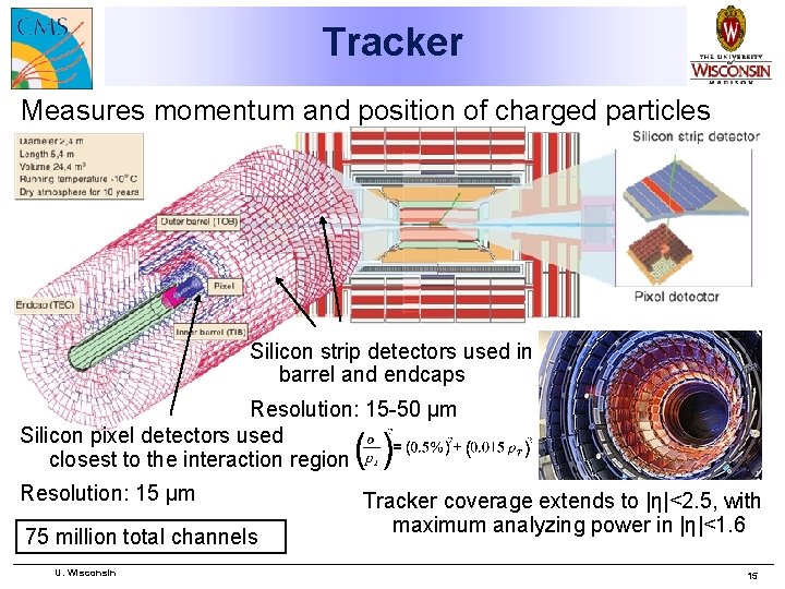 Tracker Measures momentum and position of charged particles Silicon strip detectors used in barrel
