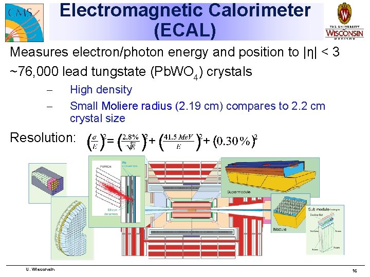Electromagnetic Calorimeter (ECAL) Measures electron/photon energy and position to |η| < 3 ~76, 000
