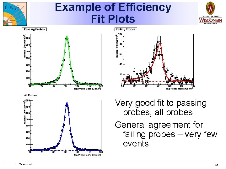 Example of Efficiency Fit Plots Very good fit to passing probes, all probes General