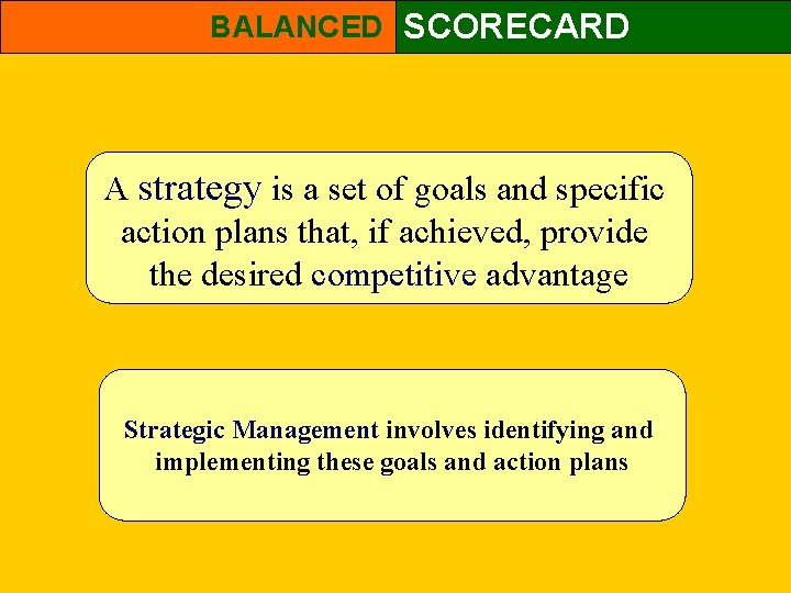 BALANCED SCORECARD A strategy is a set of goals and specific action plans that,