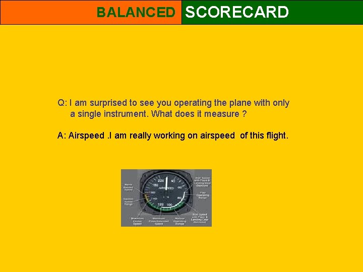 BALANCED SCORECARD Q: I am surprised to see you operating the plane with only