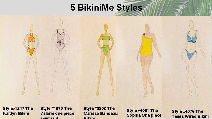 5 Bikini. Me Styles Style#1247 The Kaitlyn Bikini Style #1975 The Valarie one piece