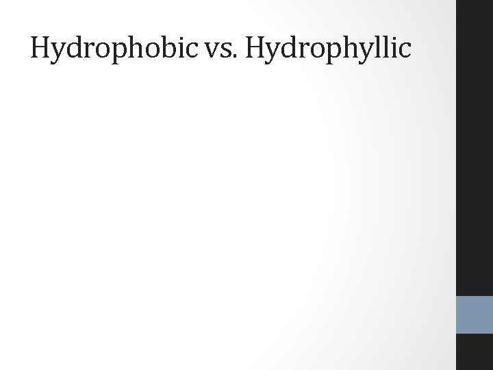 Hydrophobic vs. Hydrophyllic 