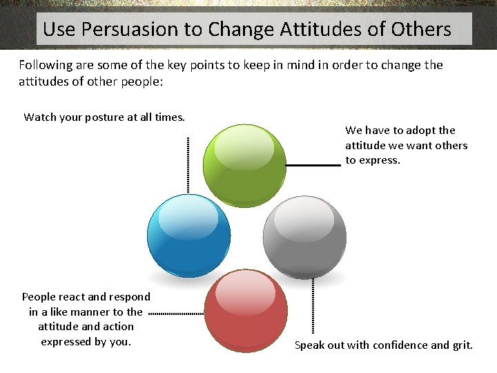 Use Persuasion to Change Attitudes of Others Following are some of the key points