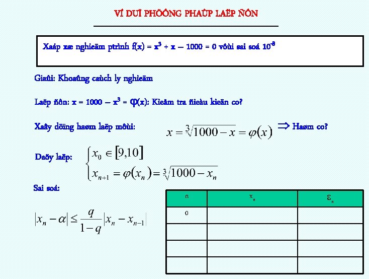 VÍ DUÏ PHÖÔNG PHAÙP LAËP ÑÔN -------------------------------------------------------------- Xaáp xæ nghieäm ptrình f(x) = x