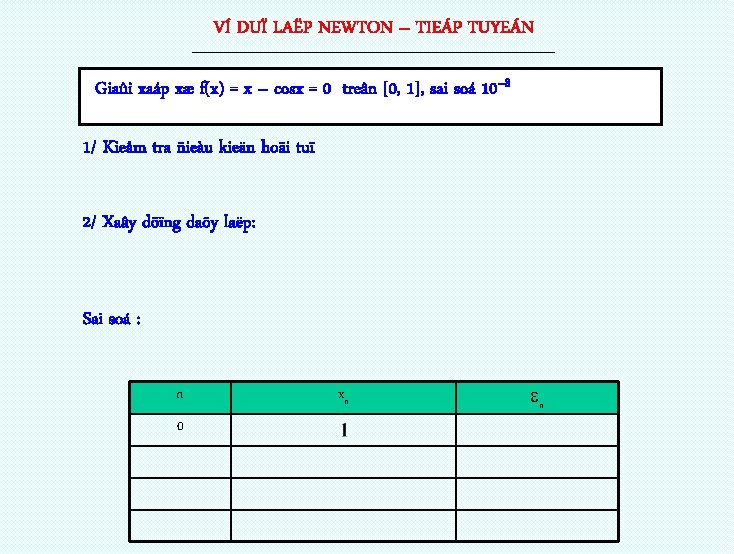 VÍ DUÏ LAËP NEWTON – TIEÁP TUYEÁN ------------------------------------------------------------- Giaûi xaáp xæ f(x) = x
