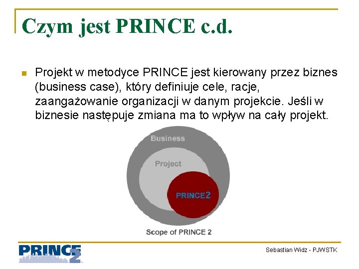 Czym jest PRINCE c. d. n Projekt w metodyce PRINCE jest kierowany przez biznes