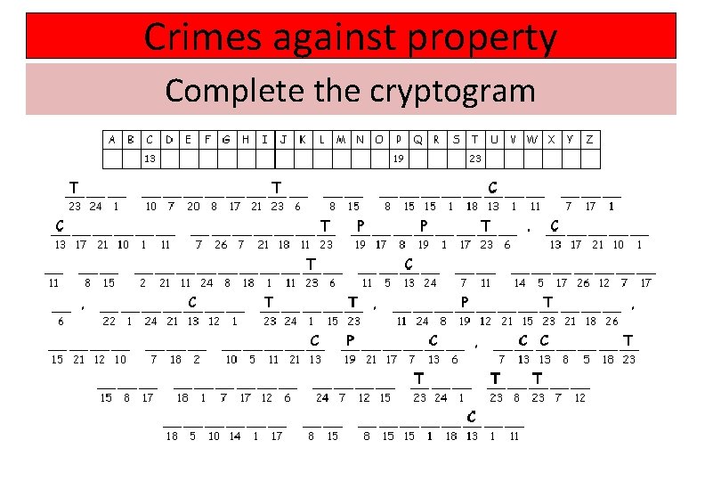 Crimes against property Complete the cryptogram 