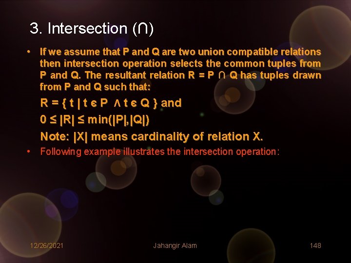 3. Intersection (∩) • If we assume that P and Q are two union 3. Intersection (∩) • If we assume that P and Q are two union