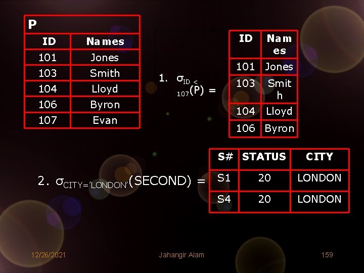 P ID Names 101 Jones 103 Smith 104 Lloyd 106 Byron 107 Evan 1. P ID Names 101 Jones 103 Smith 104 Lloyd 106 Byron 107 Evan 1.