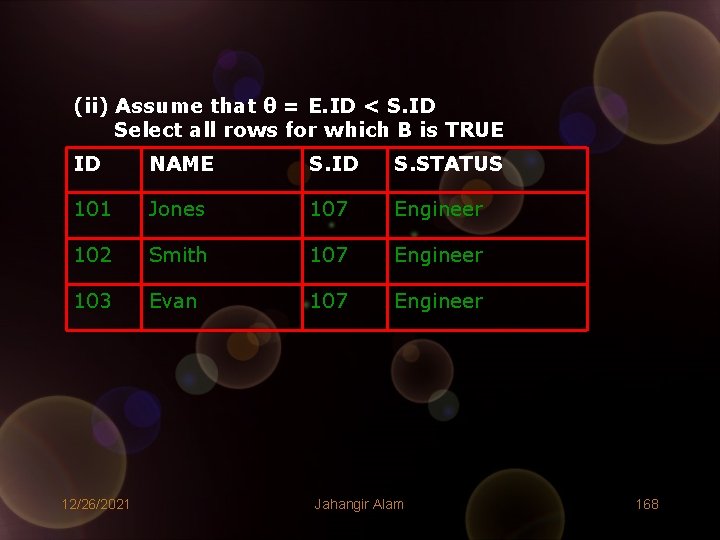 (ii) Assume that θ = E. ID < S. ID Select all rows for (ii) Assume that θ = E. ID < S. ID Select all rows for
