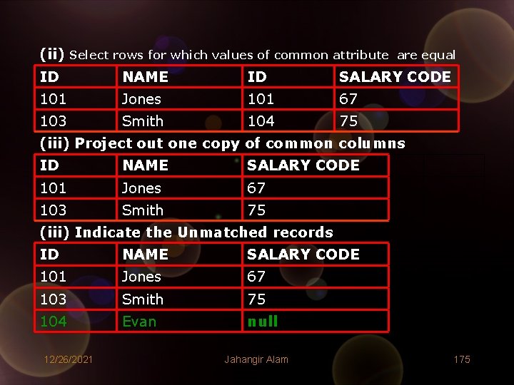 (ii) Select rows for which values of common attribute are equal ID NAME ID (ii) Select rows for which values of common attribute are equal ID NAME ID