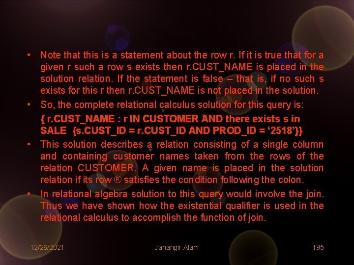 • Note that this is a statement about the row r. If it • Note that this is a statement about the row r. If it