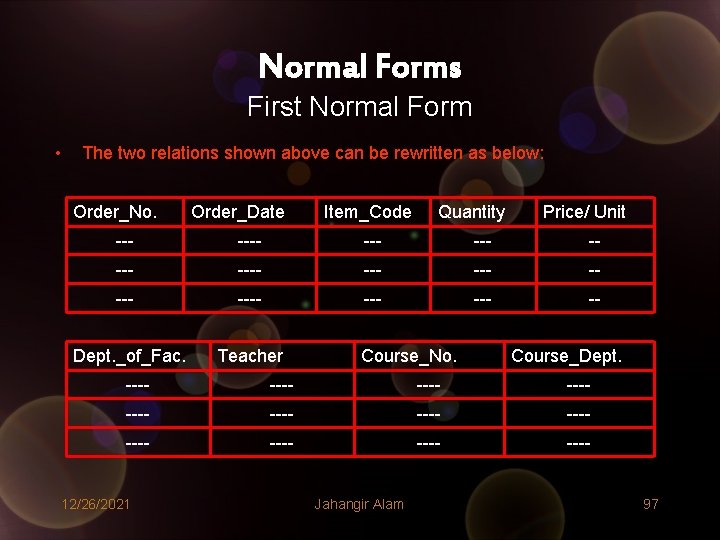 Normal Forms First Normal Form • The two relations shown above can be rewritten Normal Forms First Normal Form • The two relations shown above can be rewritten