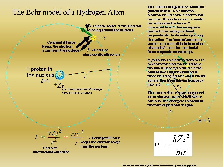 Bohr Model for the Hydrogen Atom The kinetic energy at n=2 would be greater