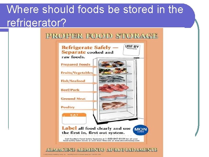 Where should foods be stored in the refrigerator? 