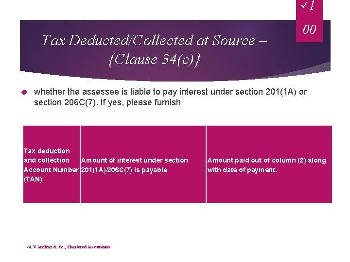 ü 1 Tax Deducted/Collected at Source – {Clause 34(c)} 00 whether the assessee is