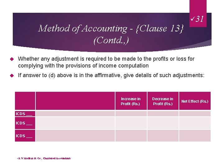 Method of Accounting - {Clause 13} (Contd. , ) ü 31 Whether any adjustment