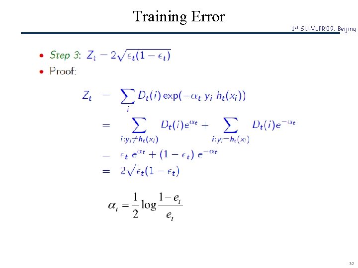 Training Error SCR© 1 st SU-VLPR’ 09, Beijing 32 