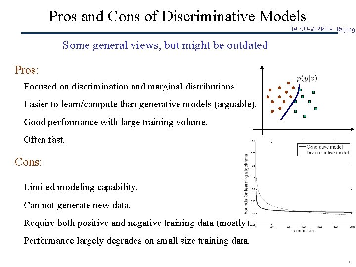 Pros and Cons of Discriminative Models 1 st SU-VLPR’ 09, Beijing Some general views,
