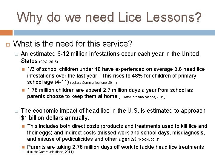 Why do we need Lice Lessons? What is the need for this service? �