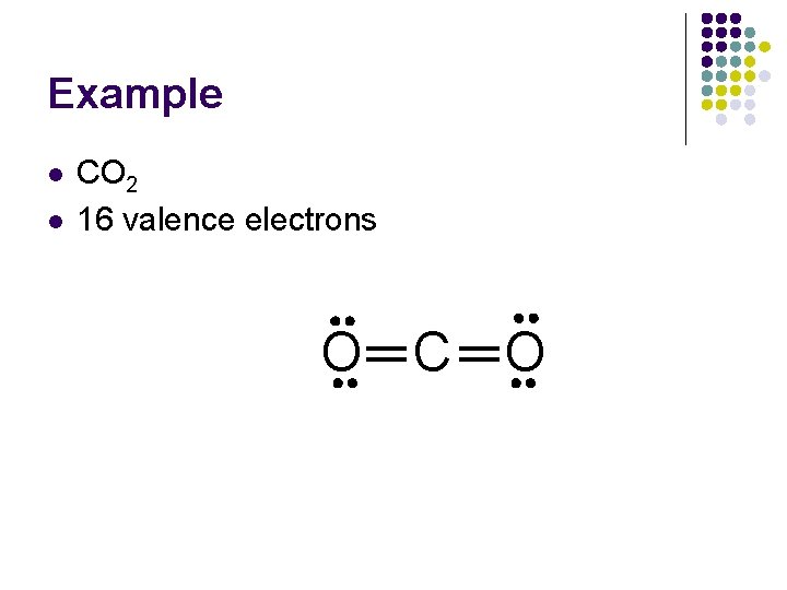 Example l l CO 2 16 valence electrons O C O 