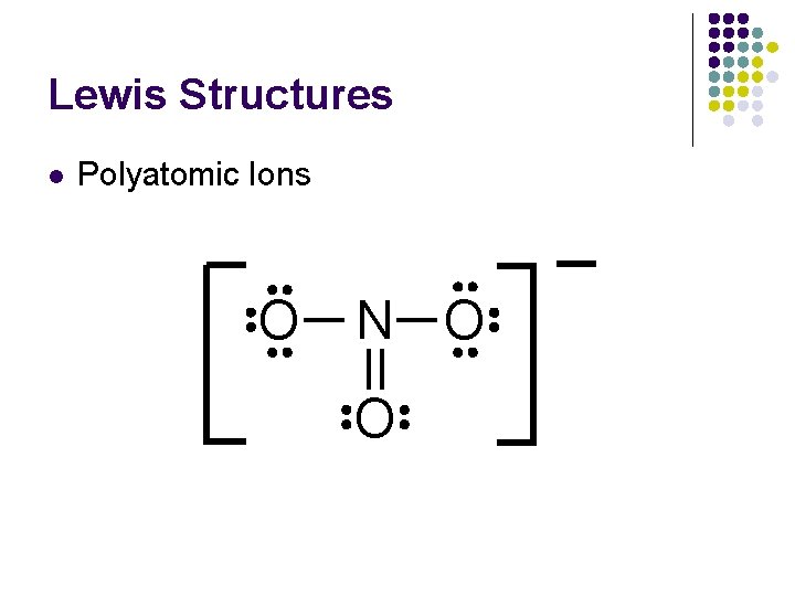 Lewis Structures l Polyatomic Ions O N O O 