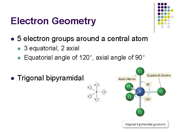 Electron Geometry l 5 electron groups around a central atom l l l 3