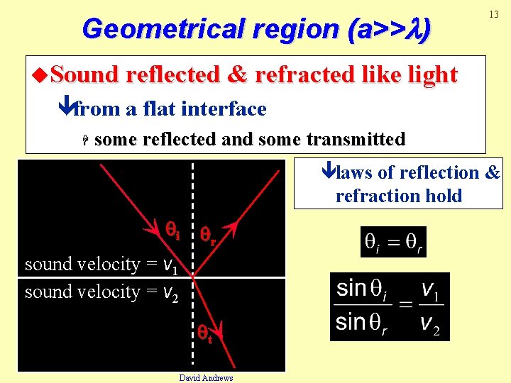 Geometrical region (a>> ) 13 u. Sound reflected & refracted like light êfrom a