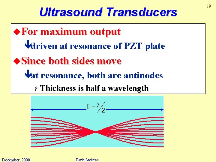 Ultrasound Transducers u. For maximum output êdriven at resonance of PZT plate u. Since