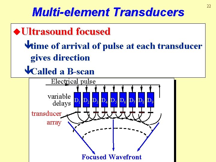 Multi-element Transducers u. Ultrasound focused êtime of arrival of pulse at each transducer gives