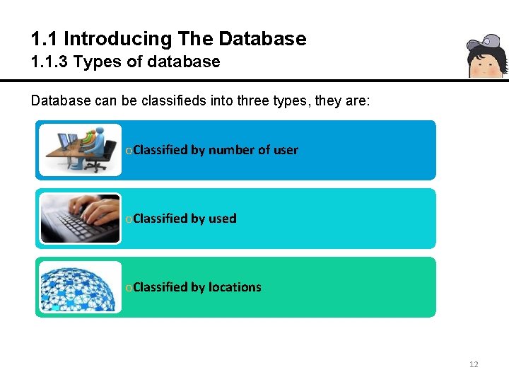 1. 1 Introducing The Database 1. 1. 3 Types of database Database can be