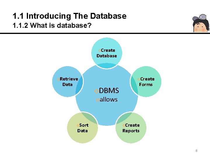 1. 1 Introducing The Database 1. 1. 2 What is database? o. Create Database