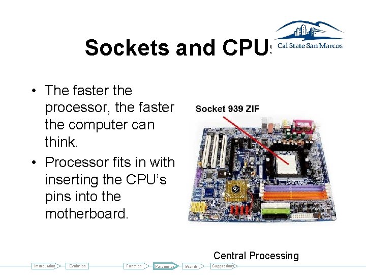 Sockets and CPUs • The faster the processor, the faster the computer can think.