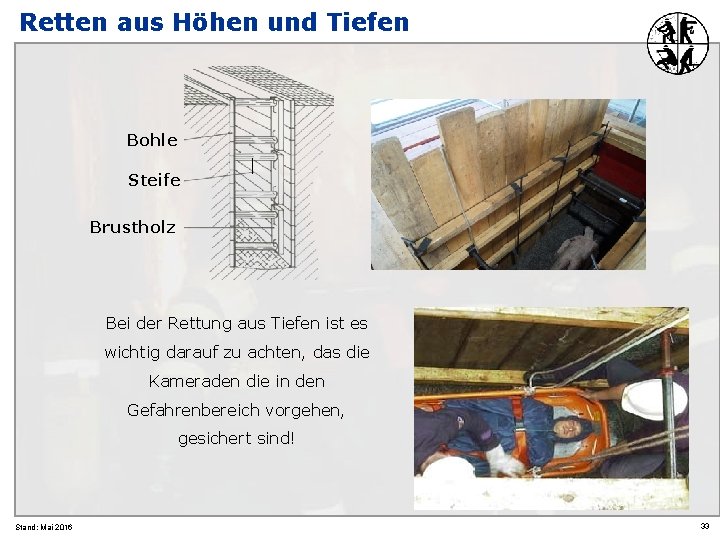 Retten aus Höhen und Tiefen Bohle Steife Brustholz Bei der Rettung aus Tiefen ist