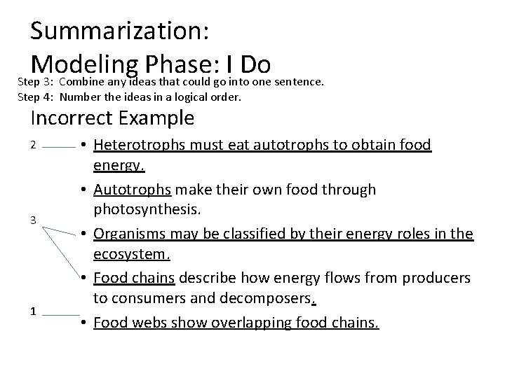 Summarization: Modeling Phase: I Do Step 3: Combine any ideas that could go into