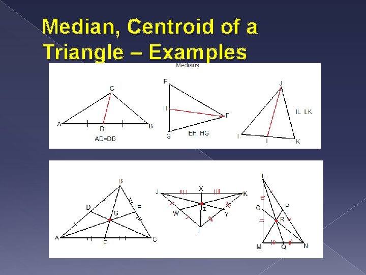 Median, Centroid of a Triangle – Examples 