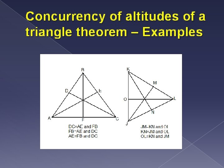 Concurrency of altitudes of a triangle theorem – Examples 