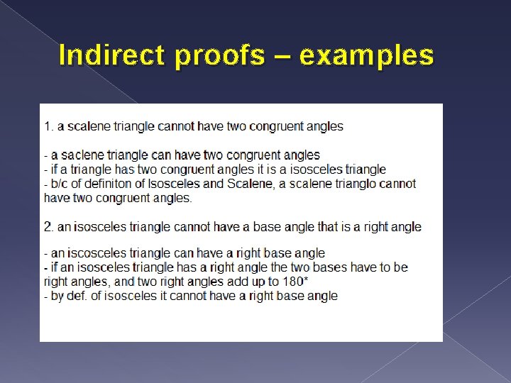 Indirect proofs – examples 