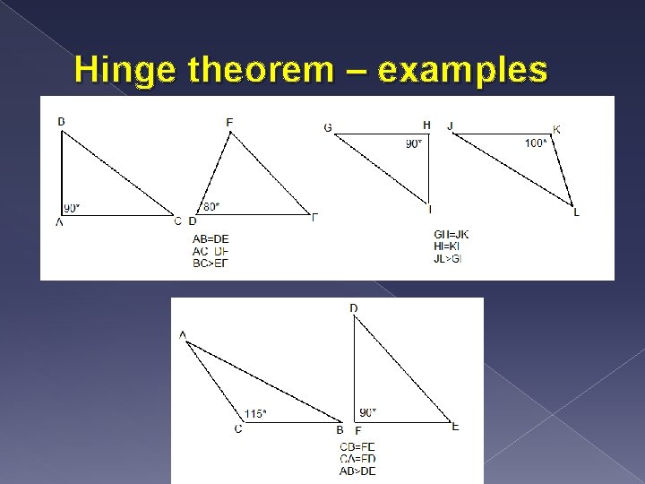Hinge theorem – examples 