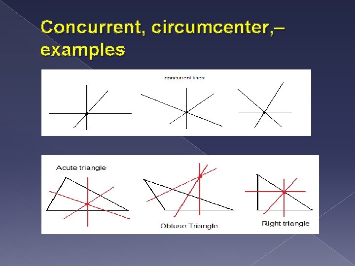 Concurrent, circumcenter, – examples 