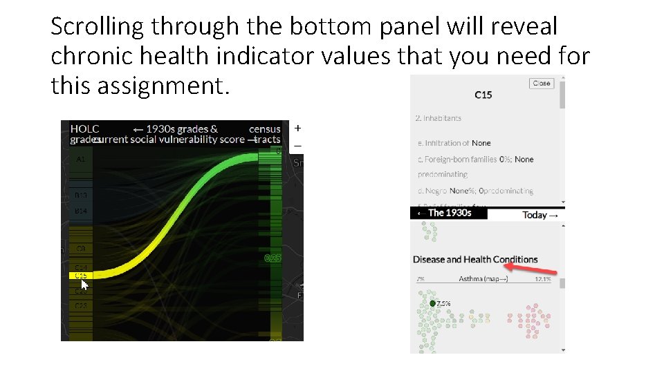 Scrolling through the bottom panel will reveal chronic health indicator values that you need