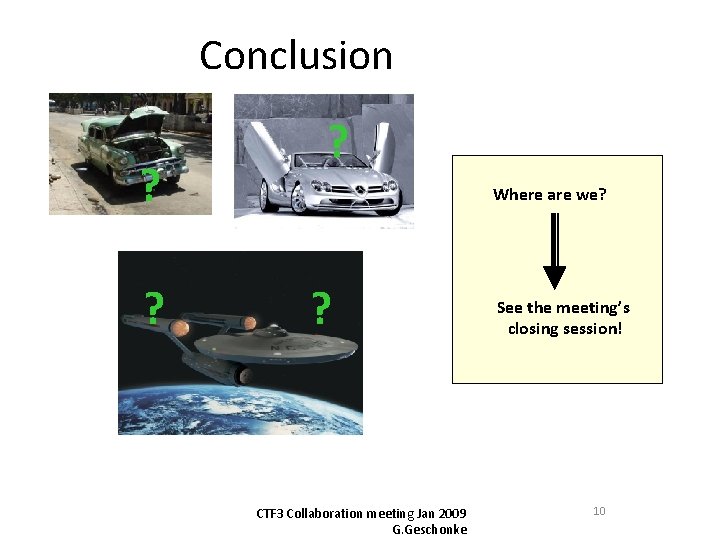 Conclusion ? ? ? Where are we? ? CTF 3 Collaboration meeting Jan 2009