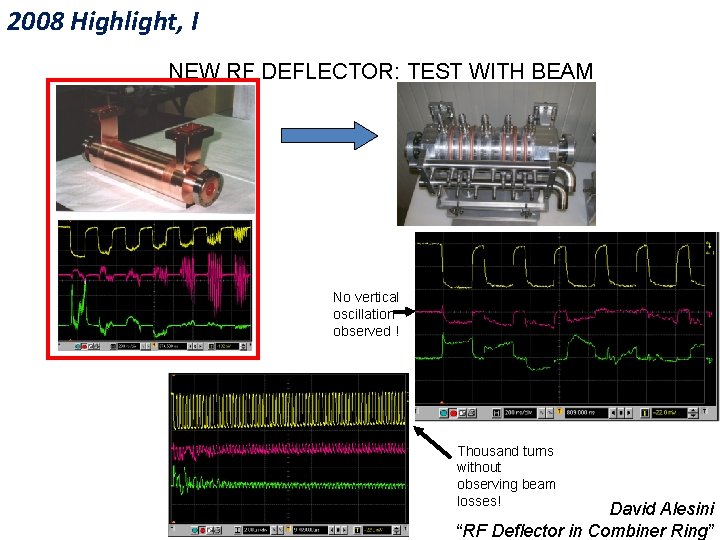 2008 Highlight, I NEW RF DEFLECTOR: TEST WITH BEAM No vertical oscillation observed !