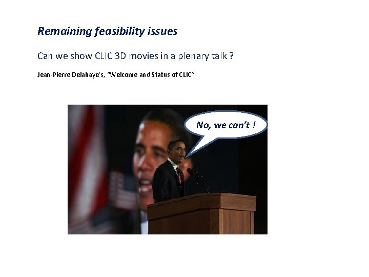 Remaining feasibility issues Can we show CLIC 3 D movies in a plenary talk