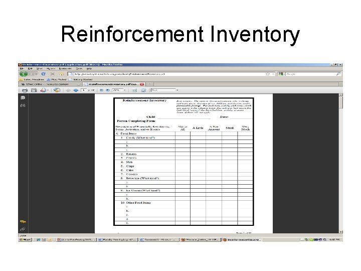 Reinforcement Inventory 