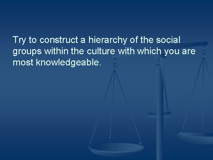 Try to construct a hierarchy of the social groups within the culture with which